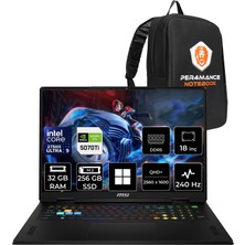 MSI Msı Raider 18 Hx Intel Core Ultra 9 275HX Rtx 5070 Ti 12GB 140W 32GB Ram 256GB SSD 18" Wqxga (2560X1600) 240Hz WIN11 Pro A2WH-1094XTRP439 Gaming Laptop + Per4 Çanta