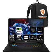 MSI Msı Raider 18 Hx Intel Core Ultra 9 275HX Rtx 5070 Ti 12GB 140W 16GB Ram 256GB SSD 18" Wqxga (2560X1600) 240Hz WIN11 Home A2WH-1094XTRP367 Gaming Laptop + Per4 Çanta