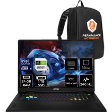 MSI Msı Raider 18 Hx Intel Core Ultra 9 275HX Rtx 5070 Ti 12GB 140W 24GB Ram 1tb SSD 18" Wqxga (2560X1600) 240Hz Freedos A2WH-1094XTRP315 Gaming Laptop + Per4 Çanta