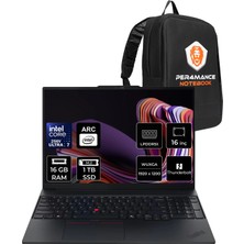 Lenovo Thinkpad E16 Gen 3 Intel Core Ultra 7 256V 16GB Ram 1tb SSD 16" Wuxga (1920X1200) IPS 300NITS Freedos 22AY0037TXP303 Notebook + Per4 Çanta