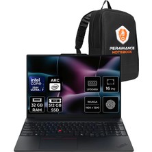 Lenovo Thinkpad E16 Gen 7 Intel Core Ultra 7 258V 32GB Ram 512GB SSD 16" Wuxga (1920X1200) IPS 60Hz Freedos 22AY0038TXP302 Notebook + Per4 Çanta