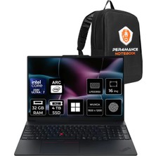 Lenovo Thinkpad E16 Gen 7 Intel Core Ultra 7 258V 32GB Ram 4tb SSD 16" Wuxga (1920X1200) IPS 60Hz WIN11 Home 22AY0038TXP310 Notebook + Per4 Çanta