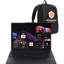 Lenovo Thinkpad E16 Gen 3 Intel Core Ultra 7 256V 16GB Ram 1tb SSD 16" Wuxga (1920X1200) IPS 300NITS WIN11 Pro 22AY0037TXP313 Notebook + Per4 Çanta