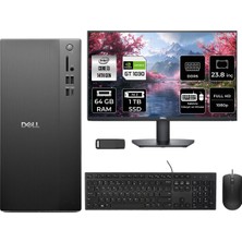 Dell Tower Essential QVT1260 Intel Core I3 14100 Gt 1030 4gb 64GB Ram 1tb SSD 23.8" Fhd Freedos BTO001_QVT1260P734 Masaüstü Bilgisayar + Per4 USB Bellek