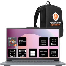 Lenovo Ideapad Slim 3 14AMN8 Amd Ryzen 5 40 16GB Ram 512GB SSD 14" Fhd (1920X1080) IPS 300NITS WIN11 Pro 82XN00DCTXP312 Notebook + Per4 Çanta