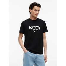 Tommy Jeans Siyah Erkek Slim Fit Logo Baskılı T-Shirt DM0DM23376BDS Tjm Slım Graphıc Tee