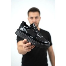 Zerenyus ZRK-X8 Yüksek Kalite Kalın Taban Siyah Rugan Günlük Erkek Sneaker