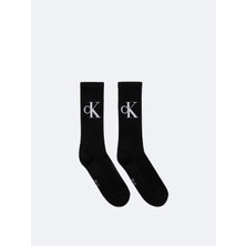 Calvin Klein Erkek Yumuşak Pamuklu Uzun Ck Logo Detaylı Ikili Paket Siyah Çorap C701228802-001