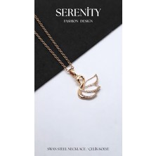 Serenity Beyaz Mineli Kuğu Çelik Kolye