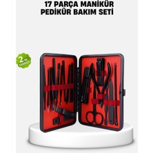 17 Parça Profesyonel Manikür Pedikür Seti Paslanmaz Çelik Siyah Kutu - Lisinya