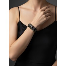 Valmont Accessories Kadın Altın Renk Siyah - Antrasit Taşlı Üçlü Bileklik Seti