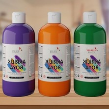 Odea 3'lü Akrilik Boya Seti - Yeşil, Mor, Turuncu (3X500 Gr)