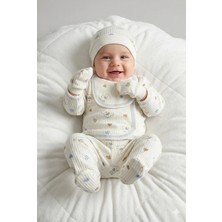 Hece Bebe %100 Pamuklu Ayıcık Desenli 5 Parça Yenidoğan Hastane Çıkışı Seti – Bebek Zıbın Takımı, Şapka, Önlük, Eldiven