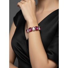 Valmont Accessories Kadın Altın Renk Pembe Baget Taşlı Bileklik