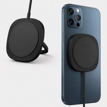 Coverzone Dunspin 15W Standlı Şarj Aleti Magsafe ile Uyumlu Manyetik Kablosuz Şarj Standı, Telefon Tutucu, Katlanabilir Ayaklı Masaüstü Tasarım, Siyah Renk DS-W02