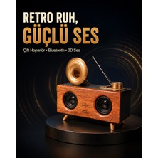 Gramafon Tasarımlı Bluetooth Hoparlör 3D Ses Teknolojili Çok Fonksiyonlu - Lisinya