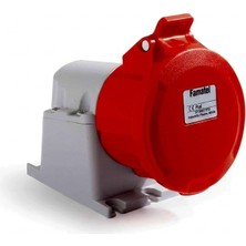 Famatel Eğik Duvar Prizi 32 A 400V 3p+N+Pe IP44 Üç Faz Kırmızı