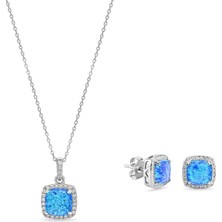 Servi 925 Ayar Gümüş Aqua Opal Set