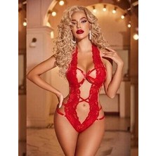Kırmızı Dantelli Derin Dekolteli Seksi Body - VLNEBT4178-5172