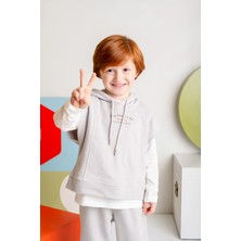 Queen Kids Çocuk Uniex Kapşonlu Kısa Kol Sweatshirt Ekru