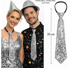Hace Bazaar Gümüş Renk Pul Payetli Işıltılı Parti Kravatı 33 cm (4887)