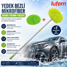 Lufern Yedek Bezli Mikrofiber Araba Yıkama Fırçası Kir Iz Bırakmaz Kaporta Cam Yüzey Jant Teleskopik Sap