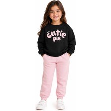 Queen Kids  Kız  Çocuk Kabartmalı Baskılı Sweatshirt Siyah
