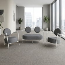 Azra Mobilya Venüs 2+1+1 Soft Kumaş Ofis & Büro Iş Yeri Bekleme Koltuğu Takımı – Beyaz Metal Iskelet - Açık Gri