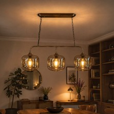 Bamyum Maple Bal Cam Brillar Üçlü Eskitme Metal Rustik E27 Salon Yemek Masası Sarkıt Avize