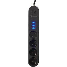 4lü Siyah Anahtarlı 3 USB Li Akım Korumalı Topraklı Çocuk Korumalı Grup Priz 2 Metre ( Lisinya )