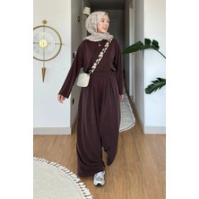 Tesettür Diyarı Chester Pike Orijinal Modal Kumaş Tunik- Pantolon Tesettür Takım- Kahverengi