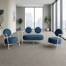 Azra Mobilya Venüs 2+1+1 Soft Kumaş Ofis & Büro Iş Yeri Bekleme Koltuğu Takımı – Beyaz Metal Iskelet - Mavi
