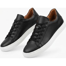 Zerenyus ZRK-X122 Yüksek Kalite Siyah Beyaz Ortopedik Taban Bağcıklı Erkek Sneaker