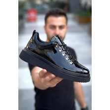 Zerenyus ZRK-X4X Yüksek Kalite Kalın Taban Siyah Rugan Bağcıklı Günlük Erkek Sneakers