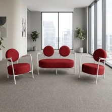 Azra Mobilya Venüs 2+1+1 Soft Kumaş Ofis & Büro Iş Yeri Bekleme Koltuğu Takımı – Beyaz Metal Iskelet - Kırmızı