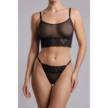 Lisinya Siyah Dantelli Transparan Bralet ve Tanga Fantazi Iç Giyim TM1478