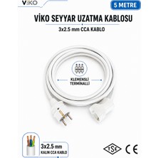 Viko Seyyar Uzatma Kablosu 5 Metre 3x2.5 mm Cca Kablo | Orijinal Viko Erkek Dişi Fiş | Klemensli Terminalli | Topraklı | Tse Ce Belgeli