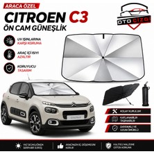 OtoÇizgi Citroen C3 Şemsiye Tip Ön Cam Güneşliği Katlanabilir Uv Korumalı Araç Cam Güneşlik