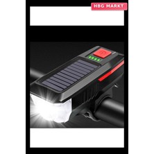 HBG Markt Solar Enerjili USB ile Şarj Edilebilir Ledli Bisiklet Feneri Kornalı ve Su Geçirmez Far (5647)