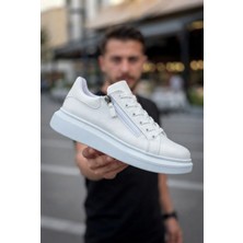 Zerenyus ZRK-X309 Premium Alexandre Beyaz Fermuar ve Bağcıklı Günlük Erkek Sneakers
