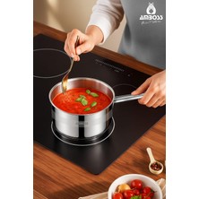 Empressco Cool Paslanmaz Çelik Indüksiyon Tabanlı Sütlük, Sosluk - 16 cm Cam Kapaklı
