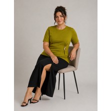 Blouse Kadın Yanı Gold Toka Detaylı Bisikilet Yaka T-Shirt