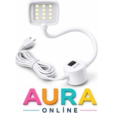 Aura Online Dikiş Makinesi led lamba - Mıknatıslı Spiralli - 12 Led'li Kare Lamba - Esnek Boyunlu - Parlak Işık