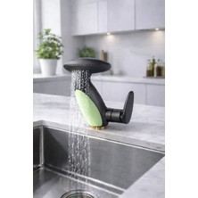 Lumindra LED Işıklı Penguen Lavabo Bataryası - Uzatılabilir Spiralli Şelale Akışlı Antrasit Banyo Musluğu
