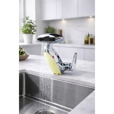Lumindra LED Işıklı Penguen Lavabo Bataryası - Uzatılabilir Spiralli Şelale Akışlı Krom Banyo Musluğu