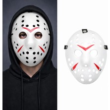 Matra Beyaz Renk Kırmızı Çizgili Tam Yüz Hokey Jason Maskesi Hannibal Maskesi