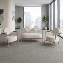 Azra Mobilya Venüs 2+1+1 Soft Kumaş Ofis & Büro Iş Yeri Bekleme Koltuğu Takımı – Cappuccino Metal Iskelet - Kırık Beyaz