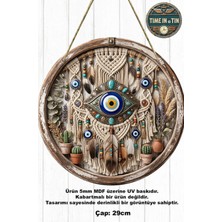 Time in a Tin Dış Kapı Süsü - Bohem Tasarım Göz Formlu Nazar Boncuğu ve Kaktüslü Duvar Süsü - Dekoratif Ahşap Mdf (29X29CM)