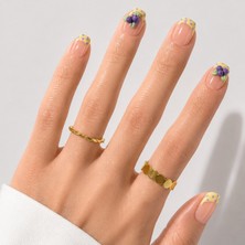 Takma Takma Sarı Nail Art Kısa Balerin El Yapımı Takma Tırnak KKBL-3541 Sarı-Xs