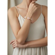 Valmont Accessories Kadın Gold Renk Toz Pembe  Iri Kemik Taşlı Bileklik
